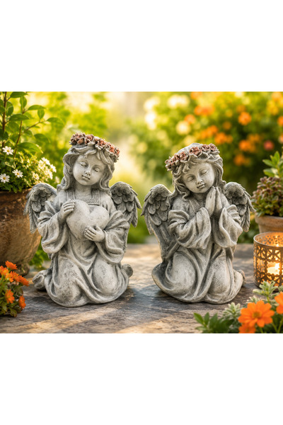 OEM Set of 2 Guardian Angel Figurines | Resin Angels with Heart & Prayer | 16...