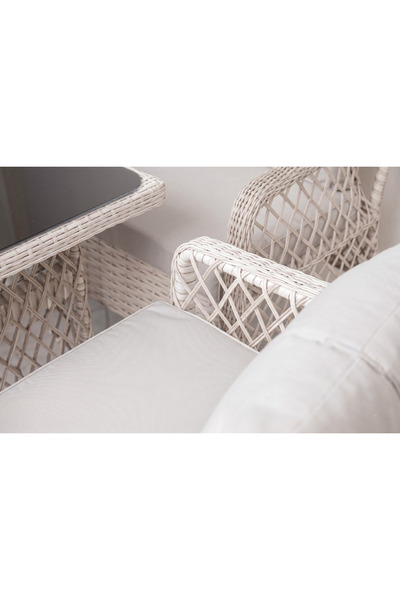KalyonHome Gardeniza Sorrento Rattan 2+1+1 Bahçe Balkon Premium Oturma Grubu Masa Takımı Krem