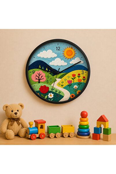 Defkay Çocuk Odası Duvar Saati - 30 cm - Ahşap El yapımı - Sessiz Mekanizma