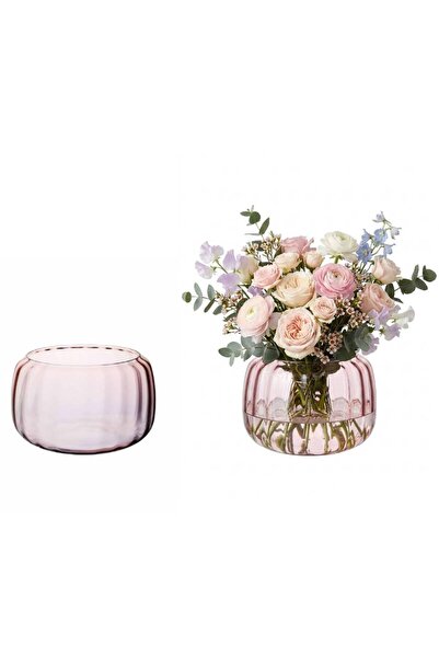 Paşabahçe Rose Ripples Dalga Tasarımlı Pembe Cam Salon Vazosu 32 cm