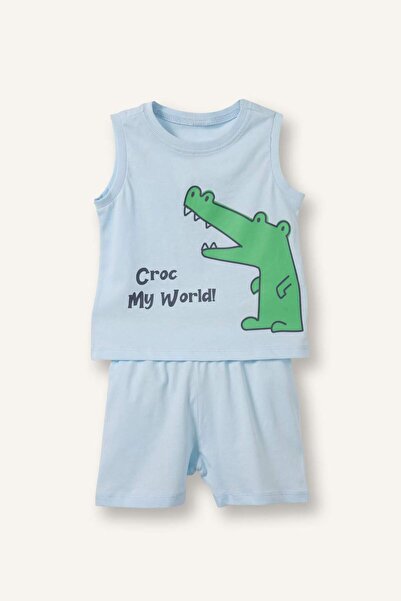 DeFacto Crocodile Patterned 2-Piece Light Blue Set for Baby Boy G8328A526Hs
