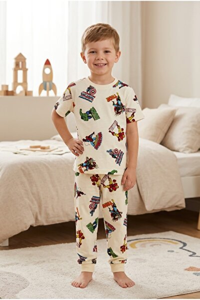 Baby Erkek Çocuk Kısa Kol 2'li Pijama Takımı %100 Pamuk Süprem /Cotton Animal...
