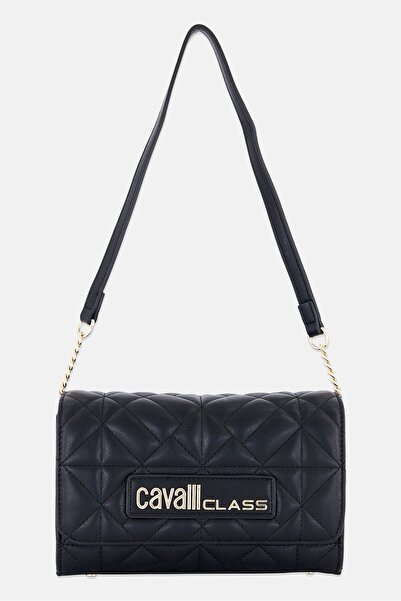 Cavalli Class Women Brand Logo Shoulder Bag, Black