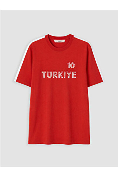 LC Waikiki yeni sezon Kırmızı Türkiye Baskılı Bisiklet Yaka Erkek Tişört