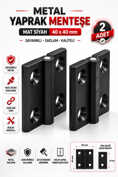 Badem10 (2 ADET) Metal Yaprak Menteşesi Mat Siyah 40x40 mm Dayanıklı Mobilya ...