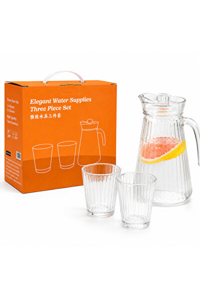 wei Set Carafa Limonadă cu Capac 1300ml cu 2 Pahare 265ml