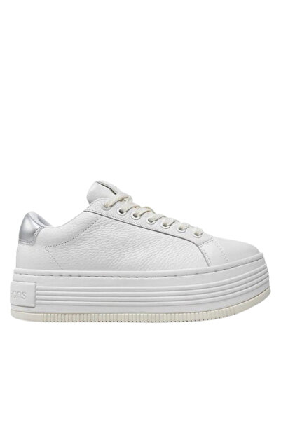 Calvin Klein Γυναικεία Δερμάτινα Bold Flatform Sneakers Λευκά YW0YW01632-0LC