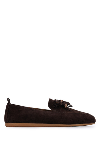 Tamer Tanca Women's Genuine Leather Brown Suede Loafer Shoes