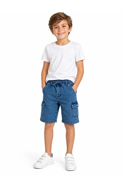 vovido Boy's Denim Capri Shorts – Summer Shorts with Pockets and Laces-2462
