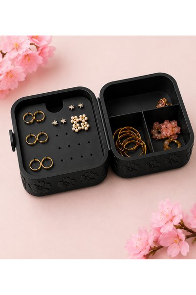 PELIUS Mini Jewelry Box, Pink Jewelry Organizer with Flowers, Small Travel Storage Case