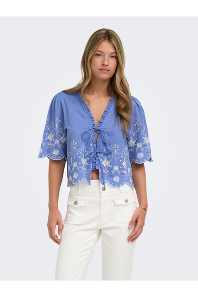 ONLY Kadın ONLMIFFY S/S EMB TIE TOP NOOS WVN O15364399-4911563