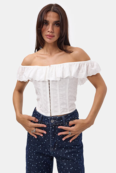 it's basic Kadın Beyaz Balenli Bağcıklı Özel Tasarım Straplez Büstiyer