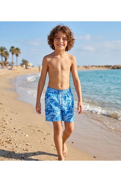 the Littles Kids Quick-Drying Boys' Swim Shorts with Mesh Lining and Zippered Pockets