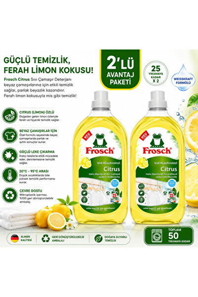 Frosch Citrus Sıvı Çamaşır Deterjanı 1500 ml 25 Yıkama Beyaz Çamaşırlar İçin ...