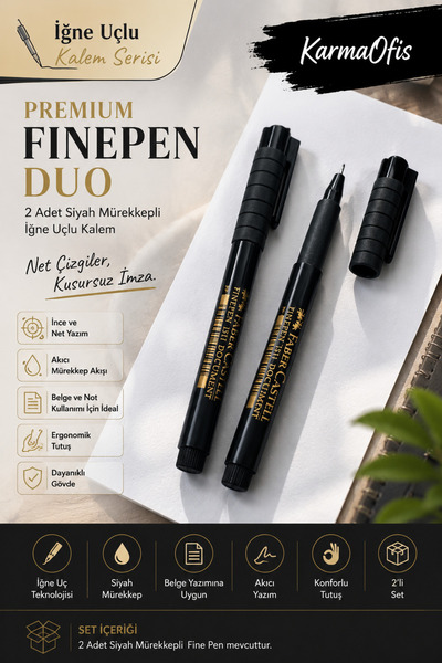 Faber Castell Faber-Castell Fine Pen 2'li Set Siyah Mürekkepli İnce Uçlu Akıc...