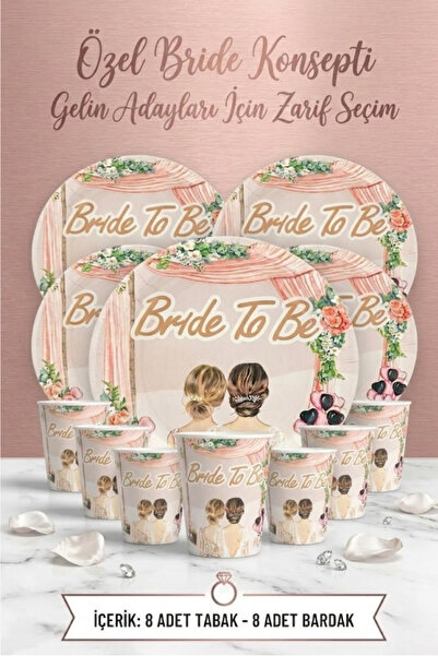 NEWPARİ Bride To Be Parti Seti 8 Kişilik - 8 Tabak 8 Bardak Bekarlığa Veda Ko...