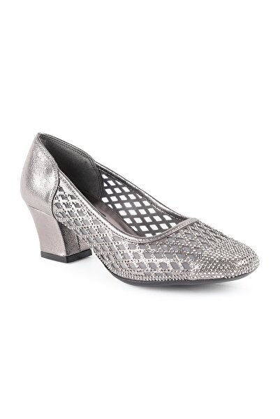 Libero L085.K502 - Genuine Leather Tulle Women's Heeled Shoes with Stone Detail