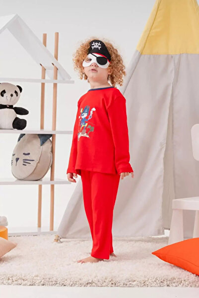 Genel Markalar Korsan Desenli Çanta Ve Maskeli % 100 Pamuk Erkek Çocuk Pijama Takımı