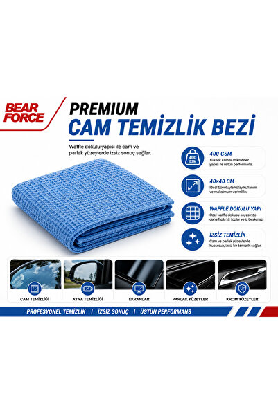 ROBEVE Bear Force Premium Oto Cam Temizlik Bezi 40x40 cm 400 GSM Waffle Dokul...
