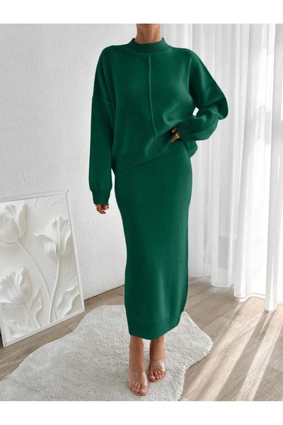 Iuliashop Set tricotat Viona verde cu fustă lungă - S