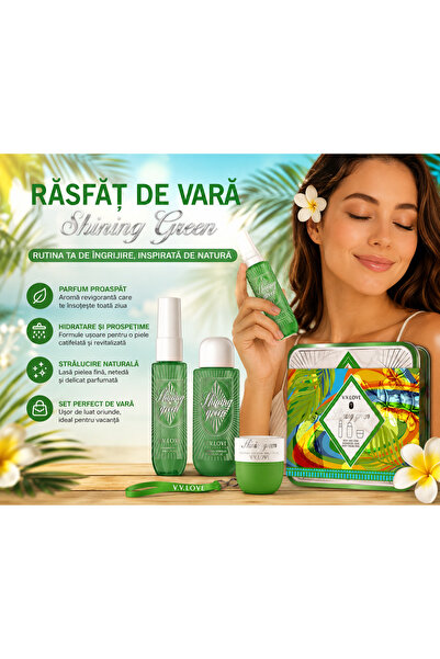 V.V LOVE Shining Green Body Mist, Body Cream, and Bath Gel Set VL9040-S-7