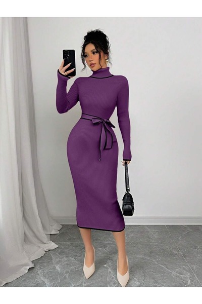 Iuliashop Rochie midi tricotată Serda mov - M