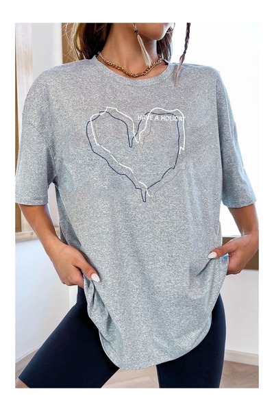 classy moda Άνετη εφαρμογή, Oversize, Μίνιμαλ μπλούζα με στάμπα μπροστά, κοντ...