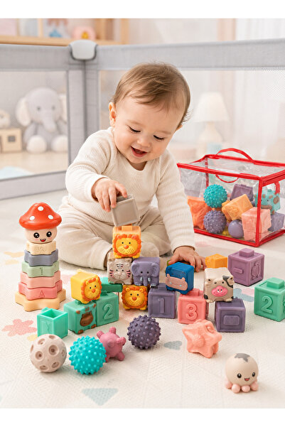 Generic Montessori Developmental Baby Toys, Soft Stacking Blocks and Sensory ...