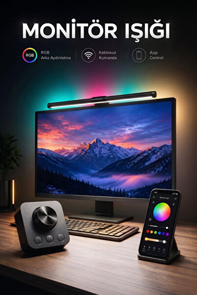 ULTRAX Monitör Lambası RGB Kumandalı WiFi Kontrollü Parlaklık Renk Ayarlı Mas...