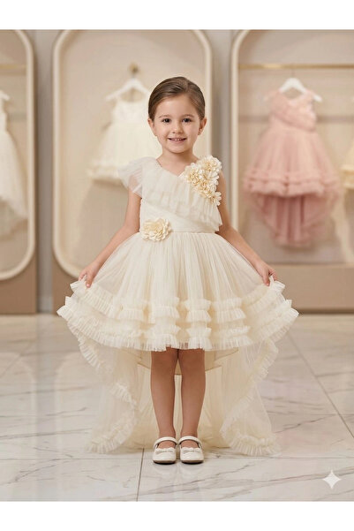 Orca Kids Fashion 2-10 فساتين سهرة من التول المكشكش باللون الكريمي