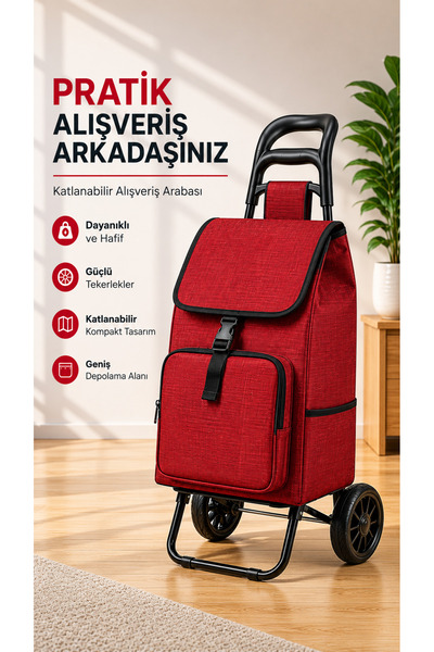 Vadi Ses Yapmaz Tekerlekli Su Geçirmez Çantalı Katlanabilir Pazar Arabası