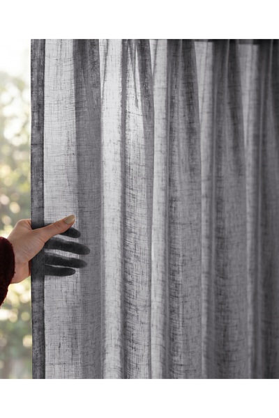 Demor Home Siva boja, premium lanena tulle zavjesa | 1 do 3 uska nabora | Mož...