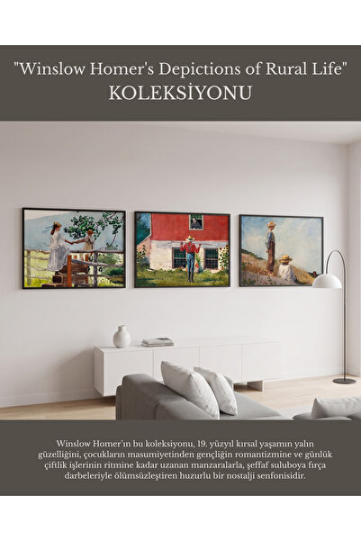 woodretro Winslow Homer Rural Life 3 lü Ahşap Çerçeveli MDF Uv Baskı Tablo Se...