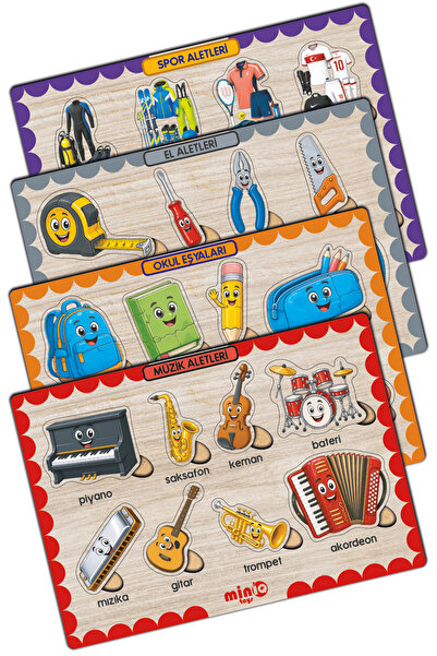 minİQ toys Ahşap TÜRKÇE Okul Eşyaları-Müzik Aletleri-El Aletleri-Spor Aletler...