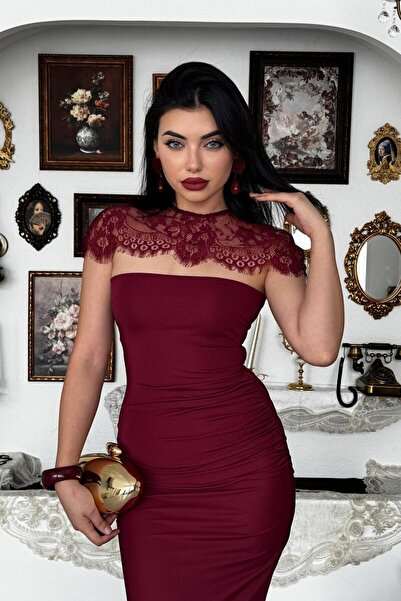 Julidress Lace Cape Detailed Maxi Long Length Premium Bodycon Dress