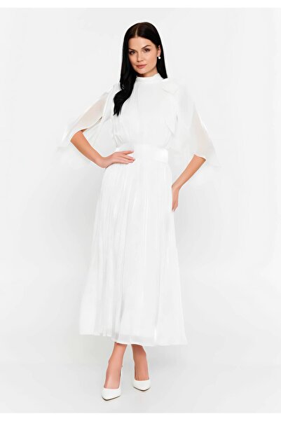 1way Classic White Dress with Transparent and Flowing Sleeves