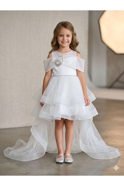 gül garden Girl's Tail-Tailed Evening Dress with Detachable Tail