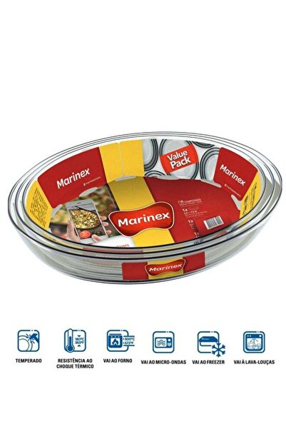 Marinex طقم أواني خبز زجاجية بيضاوية الشكل من 3 قطع شفافة؛ كبيرة 4 لتر، متوسط...