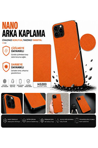 Astakos Samsung Galaxy A32 Uyumlu H3203 Deri Serisi 3M Arka Kaplama Turuncu