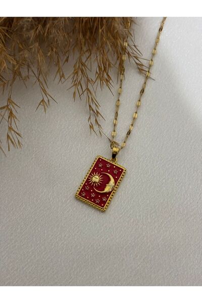stainless steell Red Plate Model Moon Sun Steel Necklace