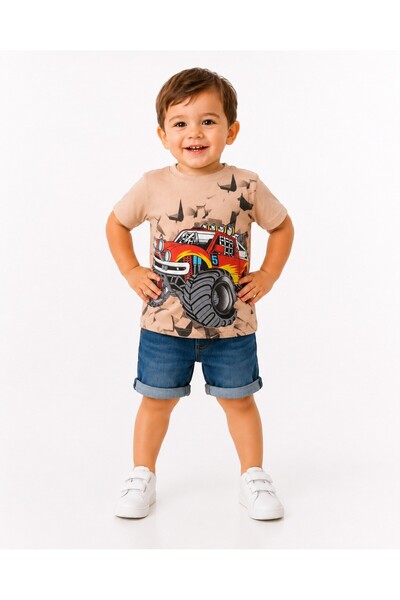 Atabay Kids Atabay 72-04-25 Baby Boy Monster Truck Printed Cotton T-Shirt Sho...