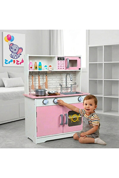 Farah Marah Toyes Cute Pink Color All in One Wooden Kitchen Set Classic Desig...