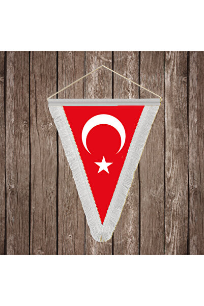 puntodizayn Türkiye Cumhuriyeti TC Beyaz Saçaklı Üçgen Flama Bayrak Hatıra Flama