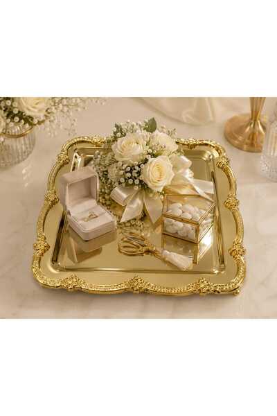 Gülhane GOLD AYNALI DEKORATİF SUNUM TEPSİSİ KARE