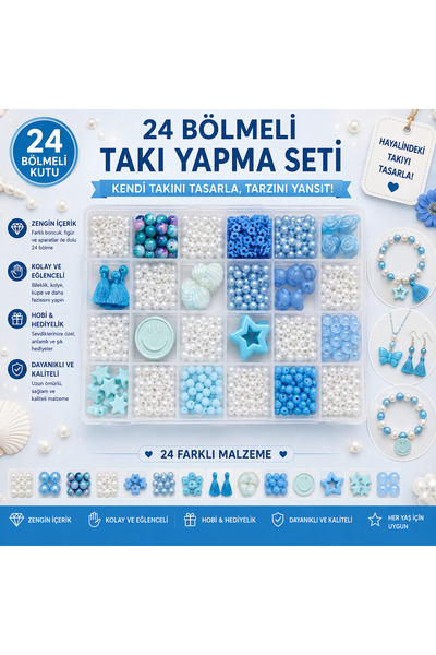 By MO Accessories Çocuklar ve Gençler İçin Yaz Temalı Mavi Boncuklar Figürler...
