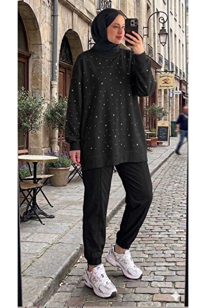 Butik kadın taş işlemeli gunlük tesettür sweatshirt tunik