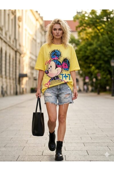DENİKK Trend Custom Design Digital Stone Print Oversize Short Sleeve T-Shirt-...
