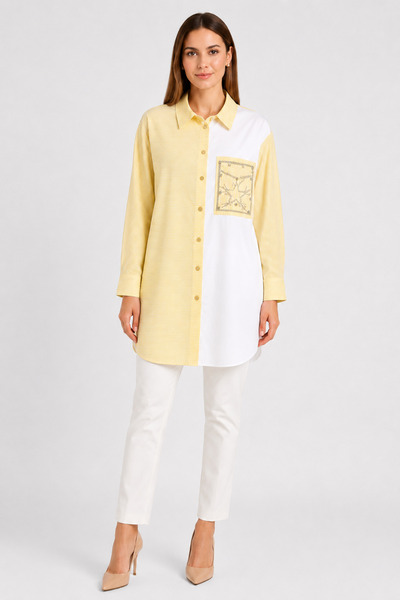 Nihan Women's Shirt Collar Shiny Stone Detailed Striped Poplin Long Tunic