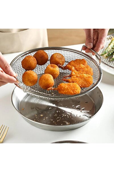 EasyLife Stainless Steel Frying Strainer Basket With Oil Drip Tray Double Han...