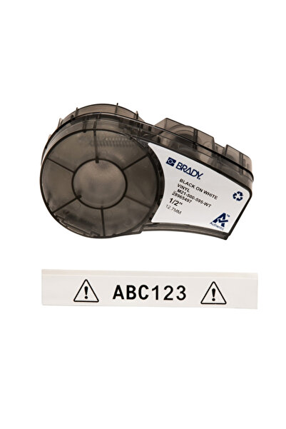 Brady M21-500-595-WT Vinyl Label Cartridge, Black on White, 12.7mm